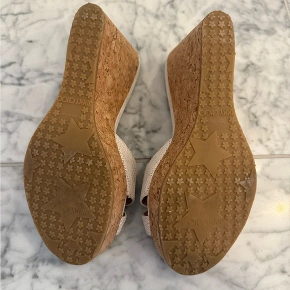 Jimmy Choo White Cross Strap Cork Wedge Sandals Size 38 - Picture 4 of 4